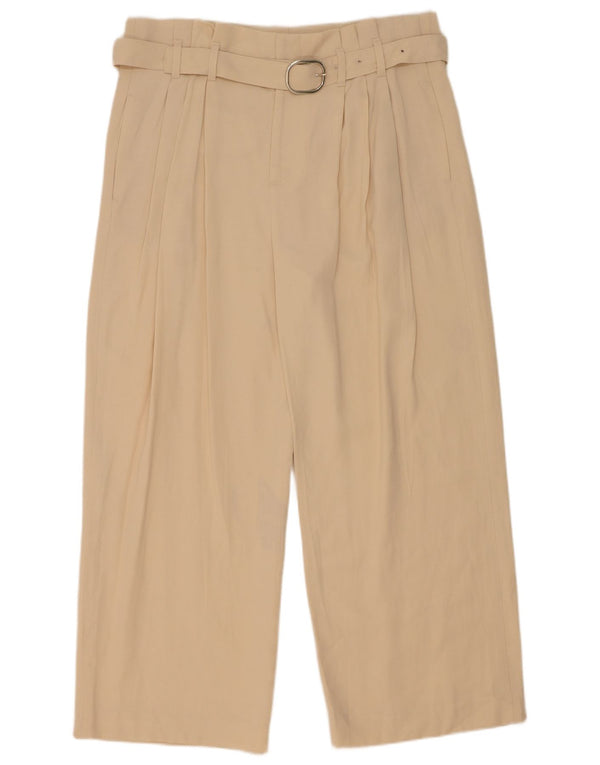 Zara Pantalon Chino Taille Haute Pour Femme Large W30 L27 Beige Polyester