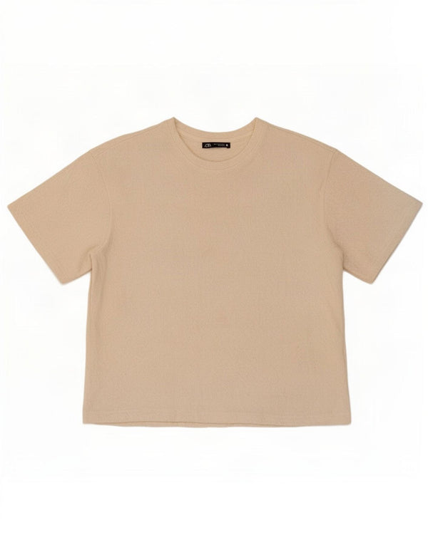 Zara Femme T-Shirt Top UK 10 Small Beige Viscose