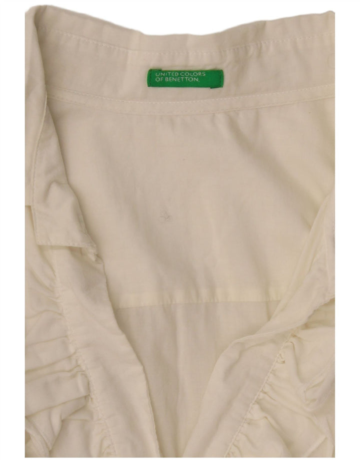 BENETTON Chemise à volants sur le devant pour femme UK 14 Large Blanc cassé