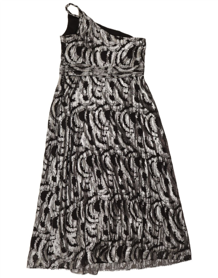 Monsoon Robe Maxi à Une Épaule à Motif Abstrait pour Femme UK 16 Large Argenté