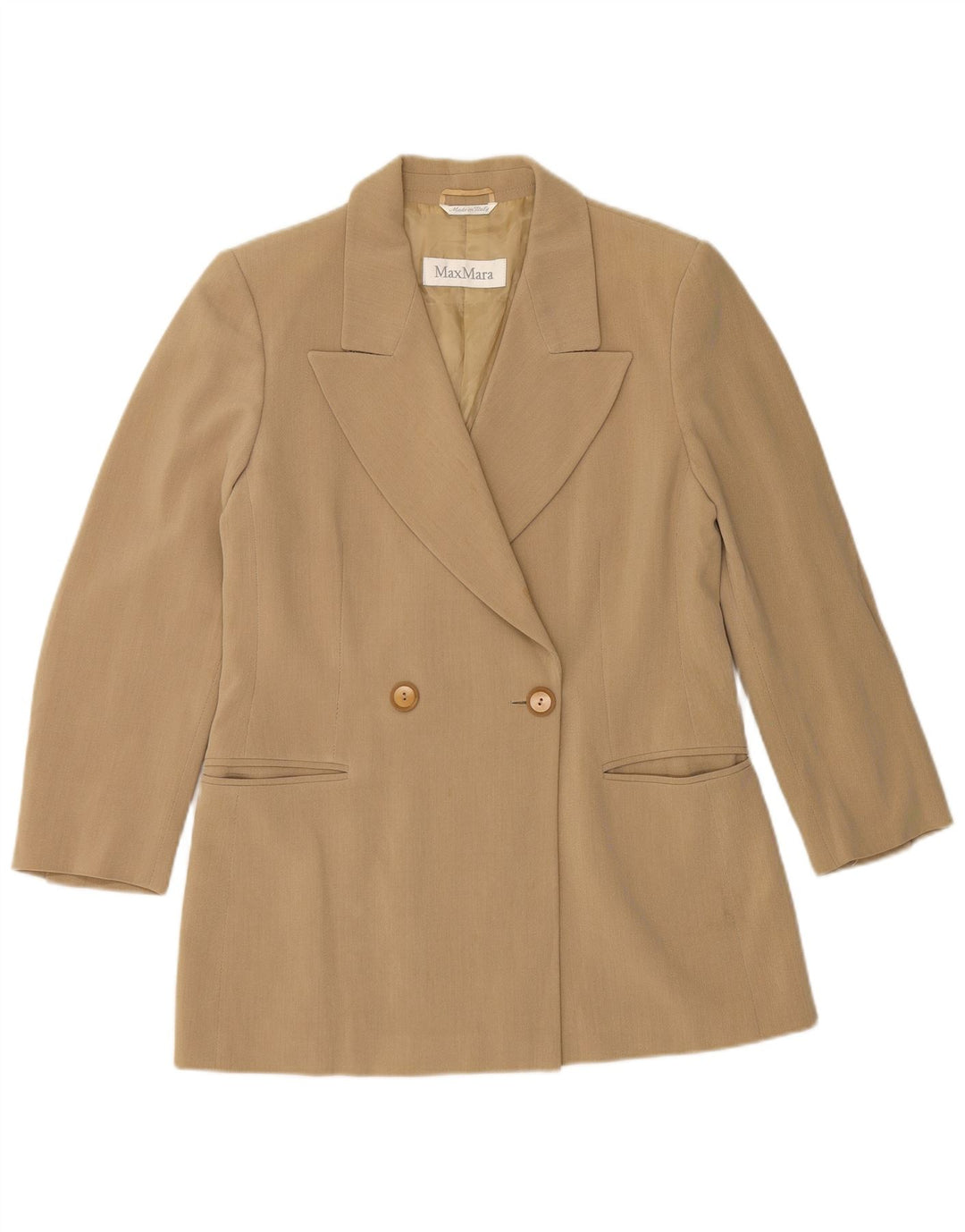 MAX MARA Veste blazer double boutonnage pour femme UK 14 Large Beige Laine