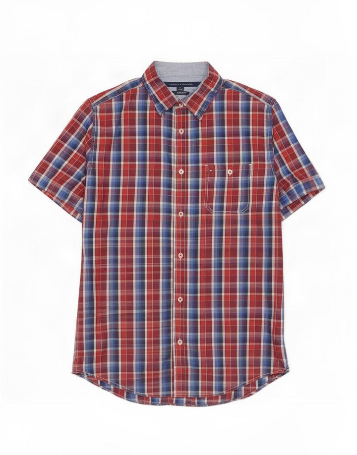 Tommy Hilfiger Chemise à manches courtes pour homme en coton à carreaux rouge moyen