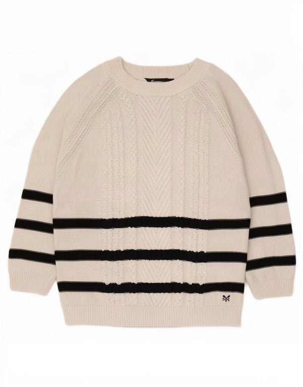 Crew Clothing Pull col bateau pour femme UK 18 XL Coton rayé blanc