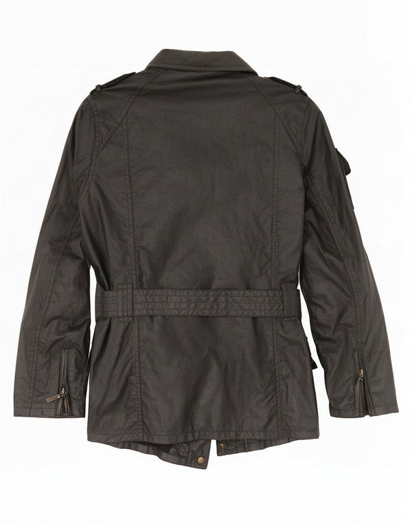 Barbour Veste militaire en simili cuir pour femme UK 14 Large Noir Polyester