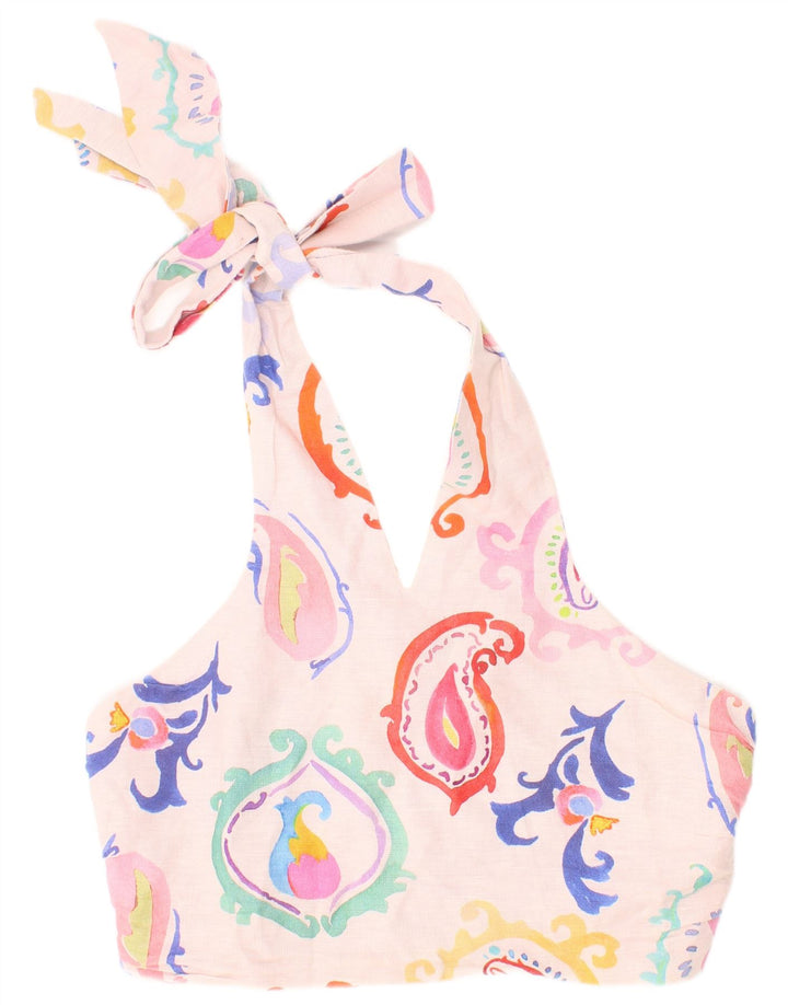 Zara Haut court graphique à dos nu pour femme Petit motif cachemire rose