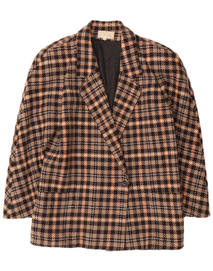 vintage Femme 1 Bouton Blazer Veste IT 44 Laine à carreaux brun moyen