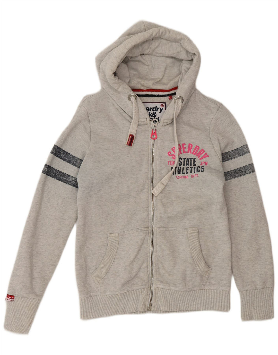 Superdry Pull à capuche zippé graphique pour femme UK 14 Coton gris moyen