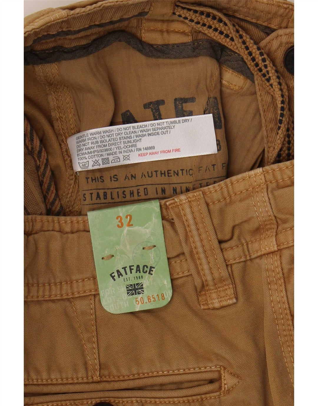 Fat Face Short Chino Homme W32 Coton Beige Moyen