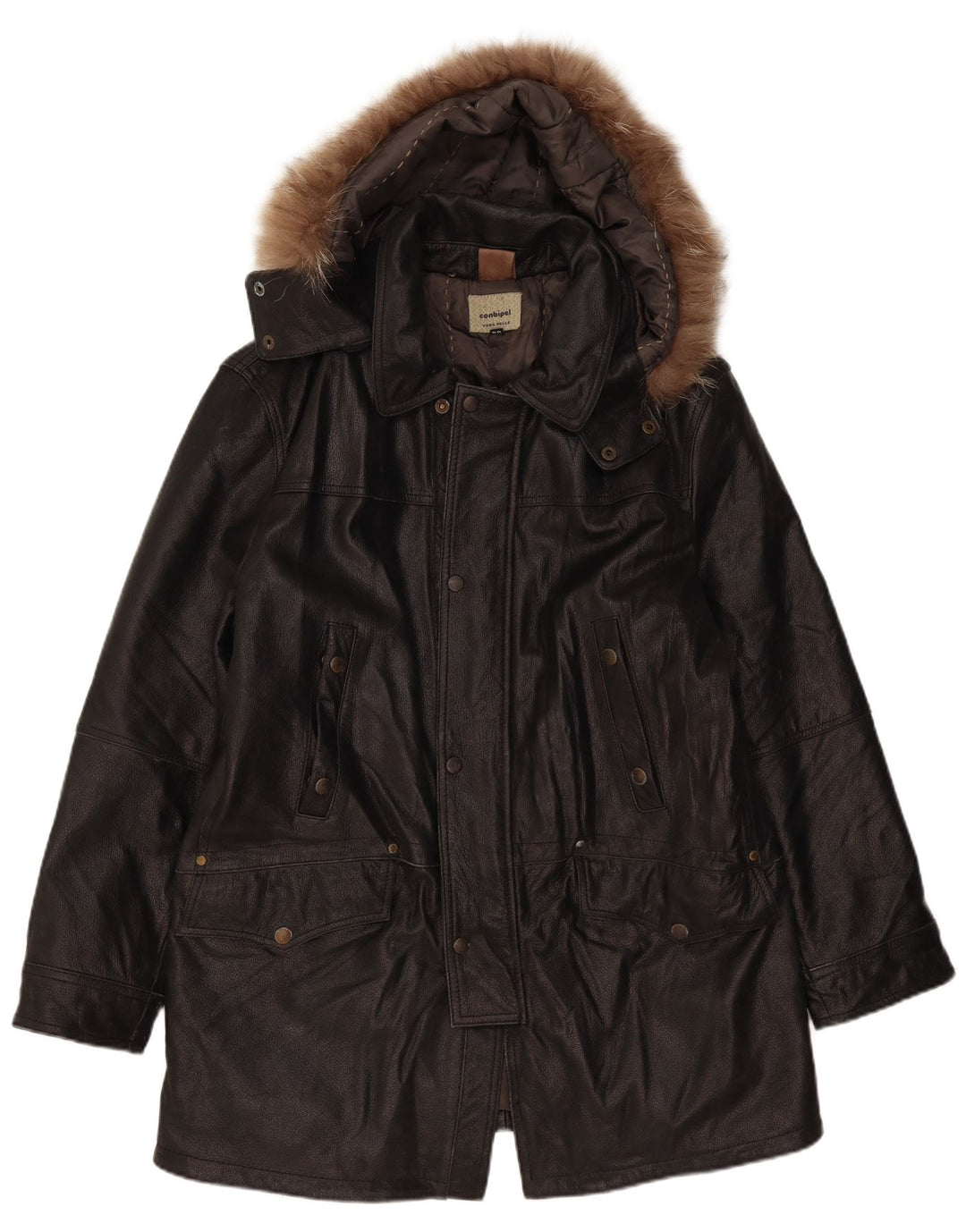 CONBIPEL Manteau en Cuir à Capuche Homme IT 52 Grand Cuir Marron