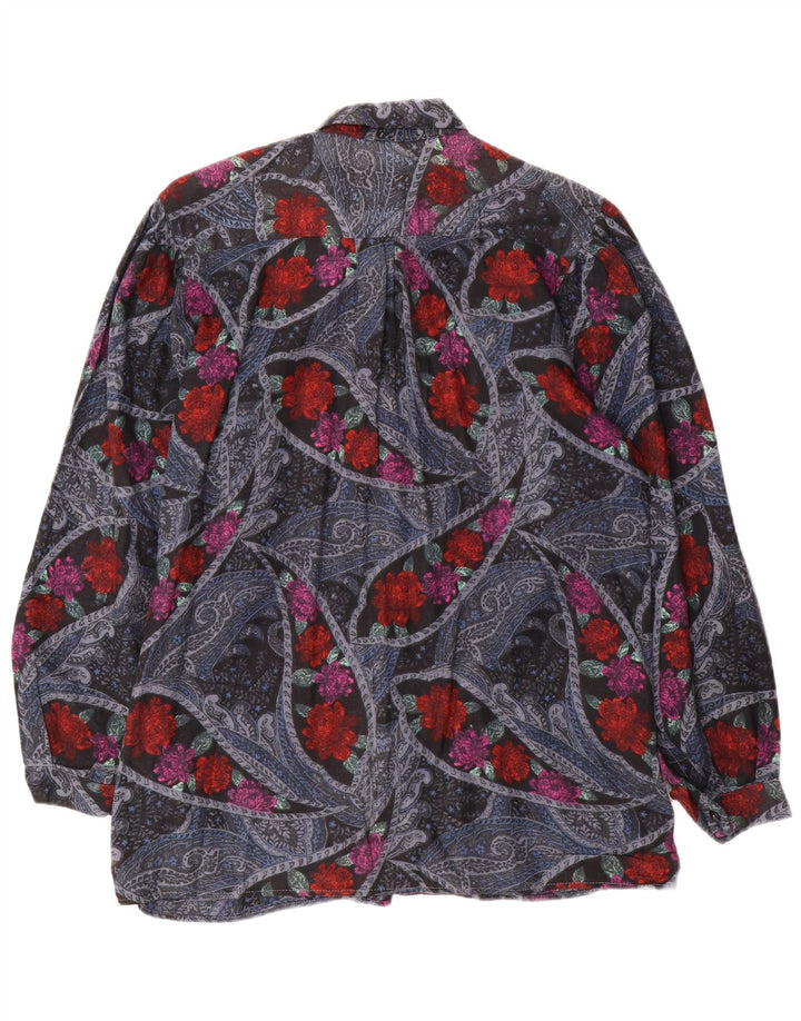 VINTAGE Chemise Femme UK 16 Grand Floral Multicolore