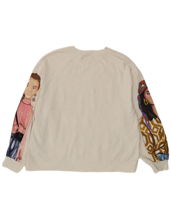 Zara Femme Sweat-shirt à motif abstrait UK 14 Medium Off White