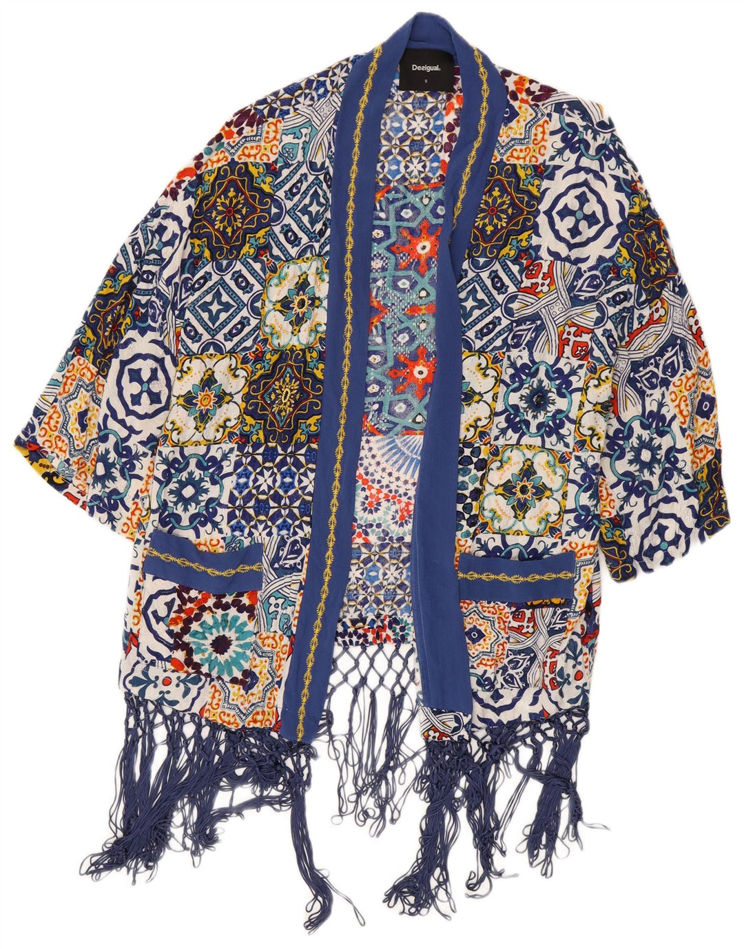 Desigual Femme Cardigan Oversize Top UK 10 Small Multicolore Viscose