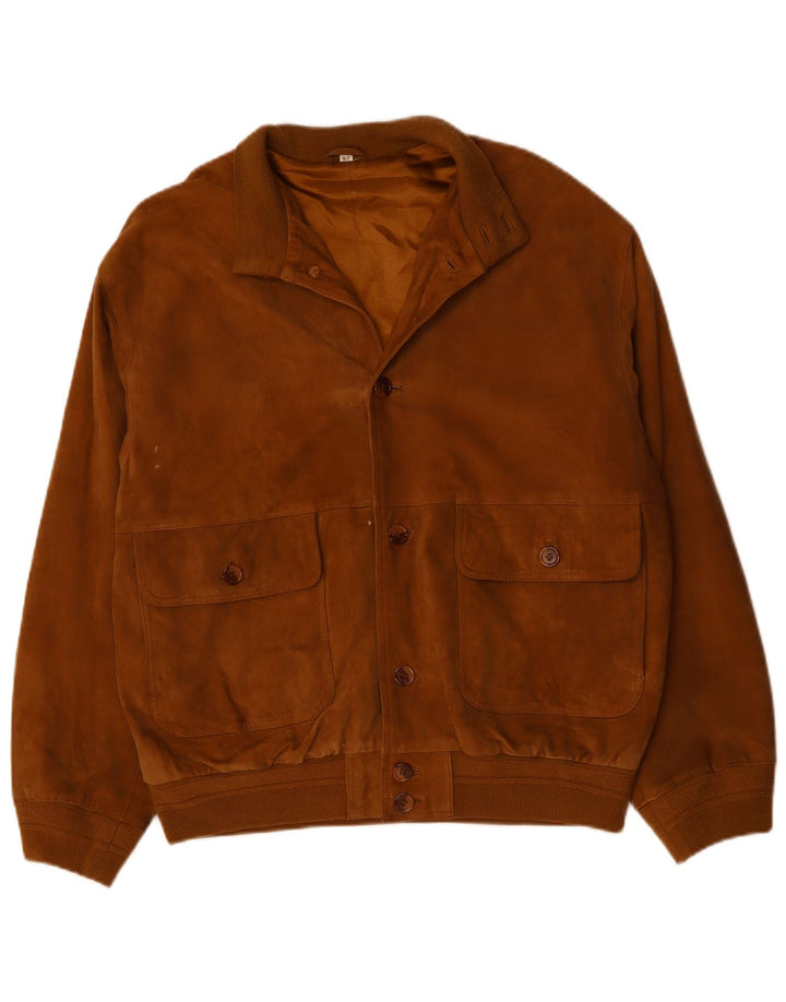Veste Bomber En Daim Vintage Homme IT 52 XL Cuir Marron