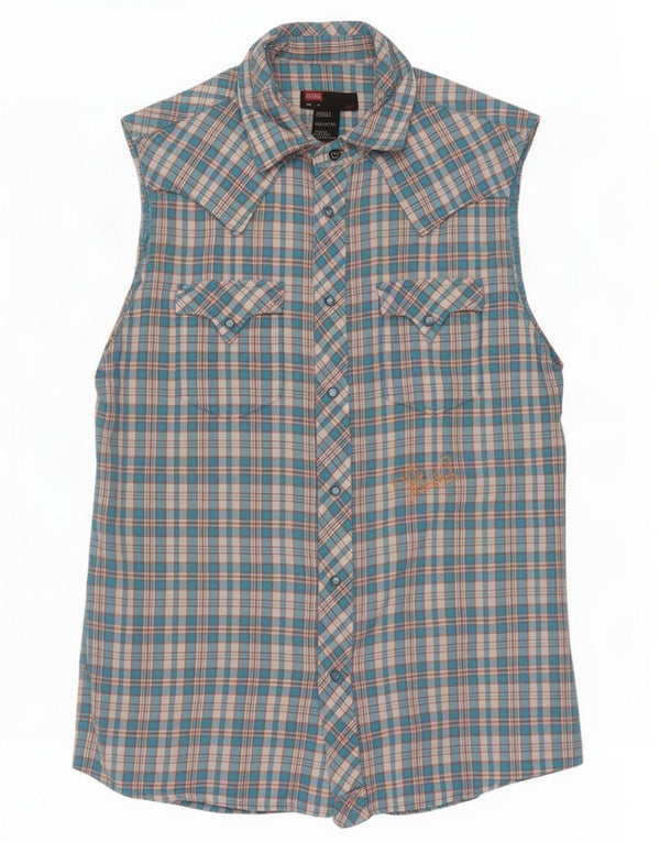 Chemise sans manches graphique en coton à carreaux bleu moyen | Diesel Homme