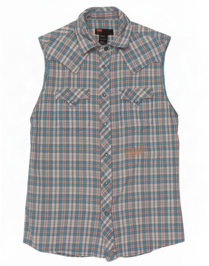 Chemise sans manches graphique en coton à carreaux bleu moyen | Diesel Homme