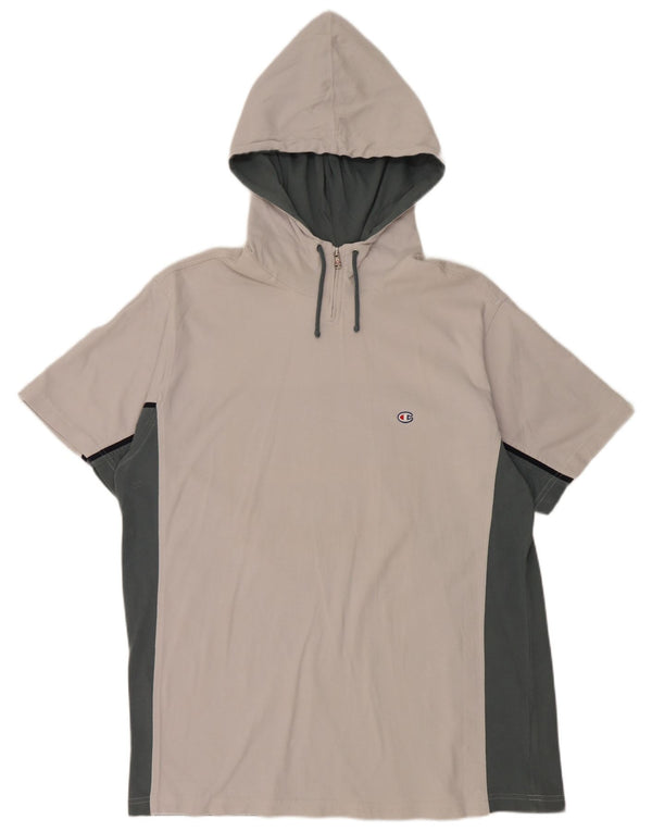 CHAMPION T-shirt à capuche et col zippé pour homme 2XL en coton color block blanc