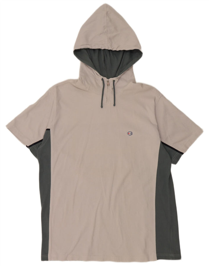 CHAMPION T-shirt à capuche et col zippé pour homme 2XL en coton color block blanc