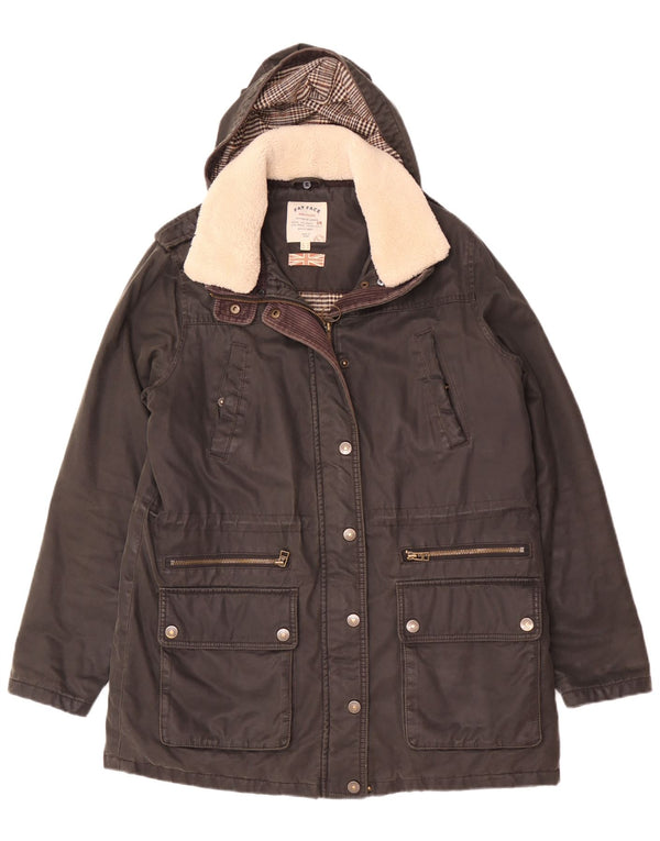 Fat Face Parka à capuche pour femme UK 12 en coton noir moyen