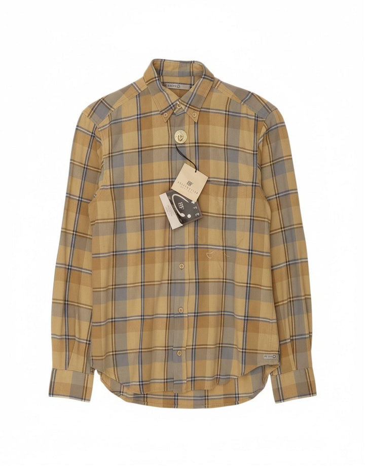 BELFE Mens Shirt Medium Beige Check Cotton Vintage Belfe and Second-Hand Belfe from Messina Hembry 