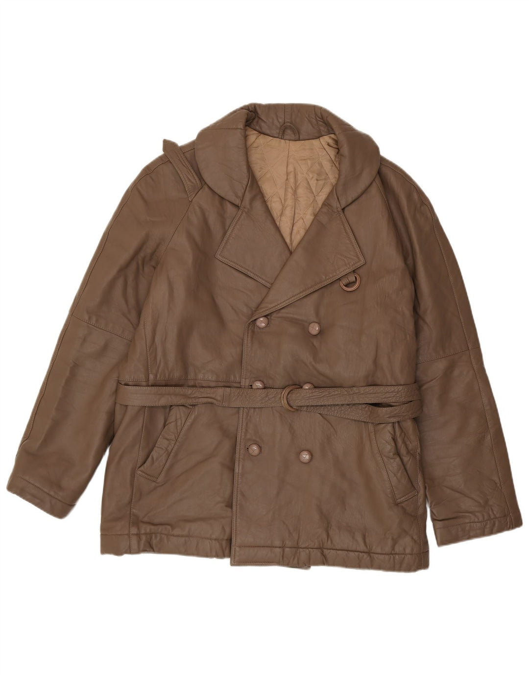 Manteau en cuir à double boutonnage vintage pour hommes IT 56 3XL Marron