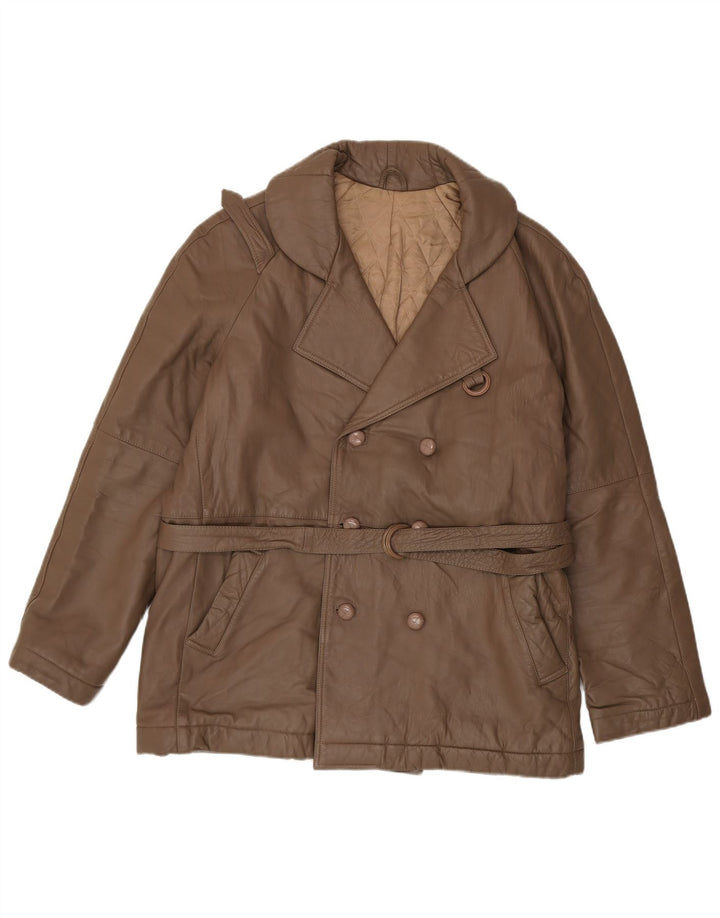 Manteau en cuir à double boutonnage vintage pour hommes IT 56 3XL Marron