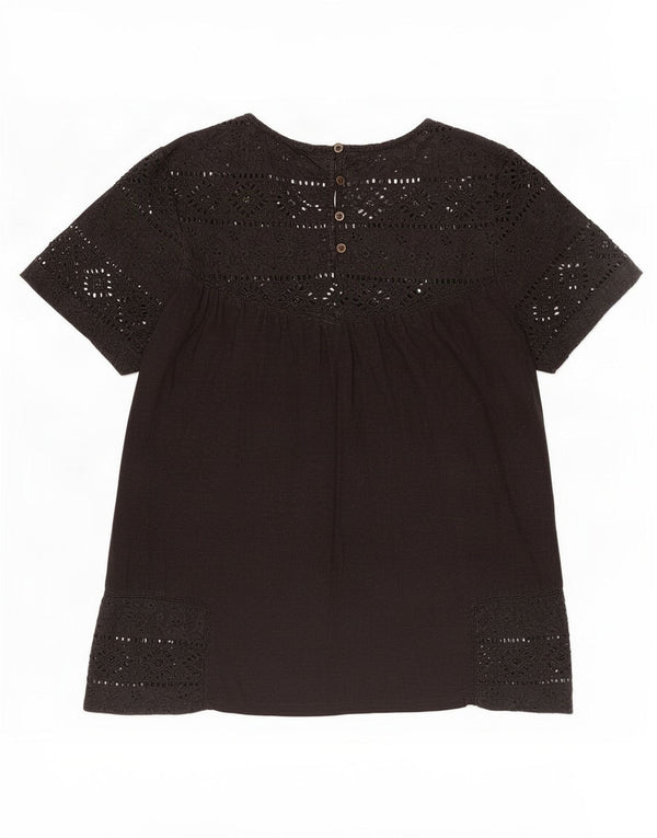 Fat Face Chemisier Femme Top UK 10 Petit Coton Floral Noir