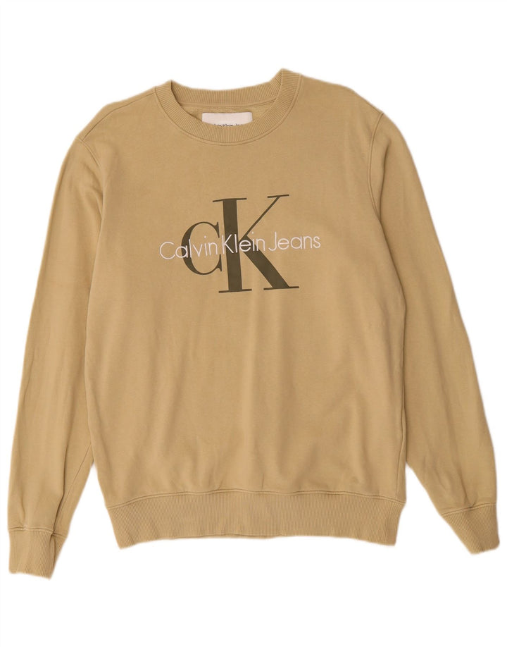 CALVIN KLEIN JEANS Pull Graphique Sweatshirt Homme Beige Moyen Coton