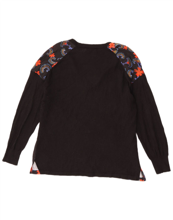 Zara Femme Top Manches Longues UK 44 Laine Florale Noir Moyen