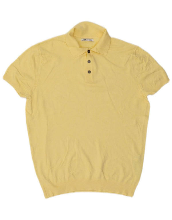 Zara Pull à manches courtes et col polo pour homme Jaune moyen Viscose