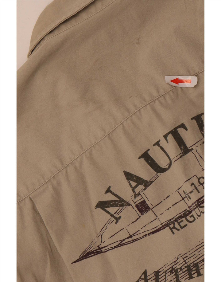 Nautica Chemise Graphique à Manches Courtes Homme Coton Beige Moyen