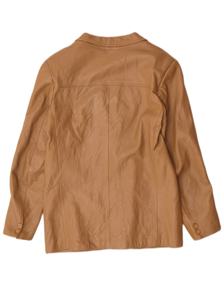 vintage Femme 2 Bouton Blazer Veste IT 44 Moyen Beige Cuir Classique