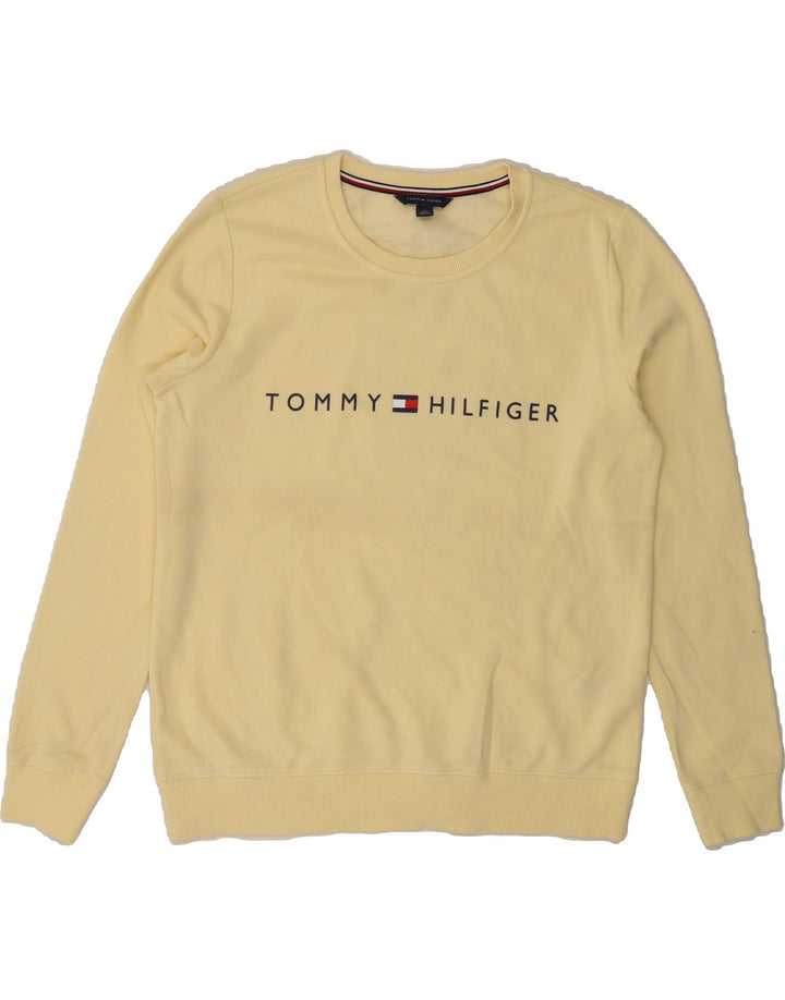 TOMMY HILFIGER Mens Graphic Sweatshirt Jumper Small Yellow Cotton Vintage Tommy Hilfiger and Second-Hand Tommy Hilfiger from Messina Hembry 