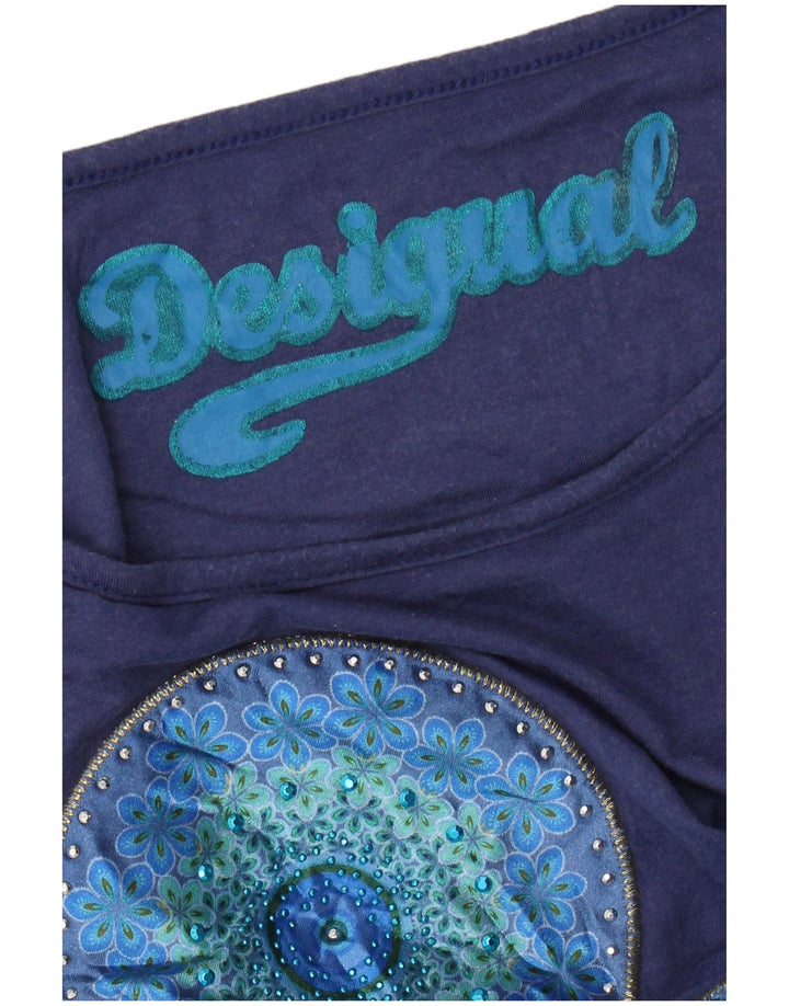 DESIGUAL T-shirt graphique pour femme UK 12 Bleu marine moyen floral
