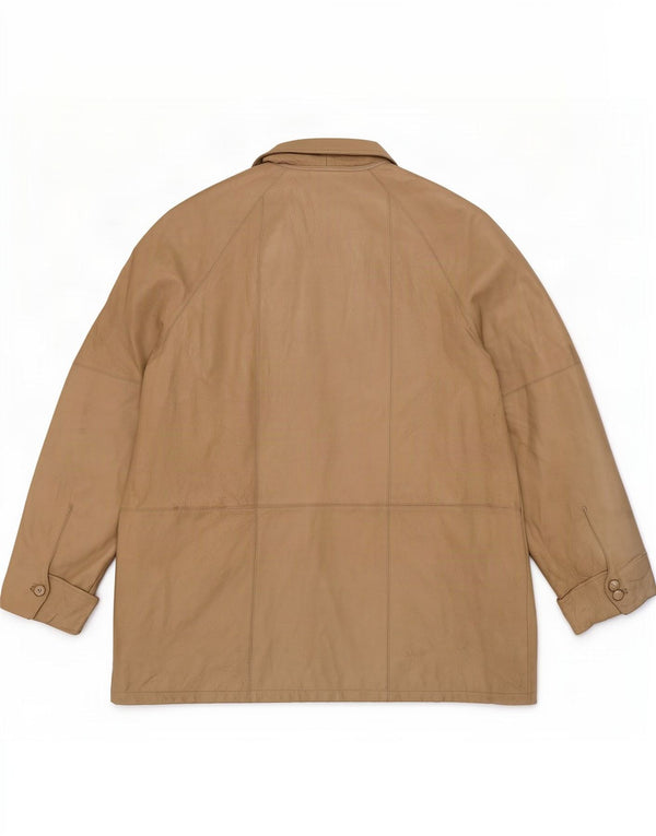 manteau en cuir femme vintage EU 50 3XL Beige Classique