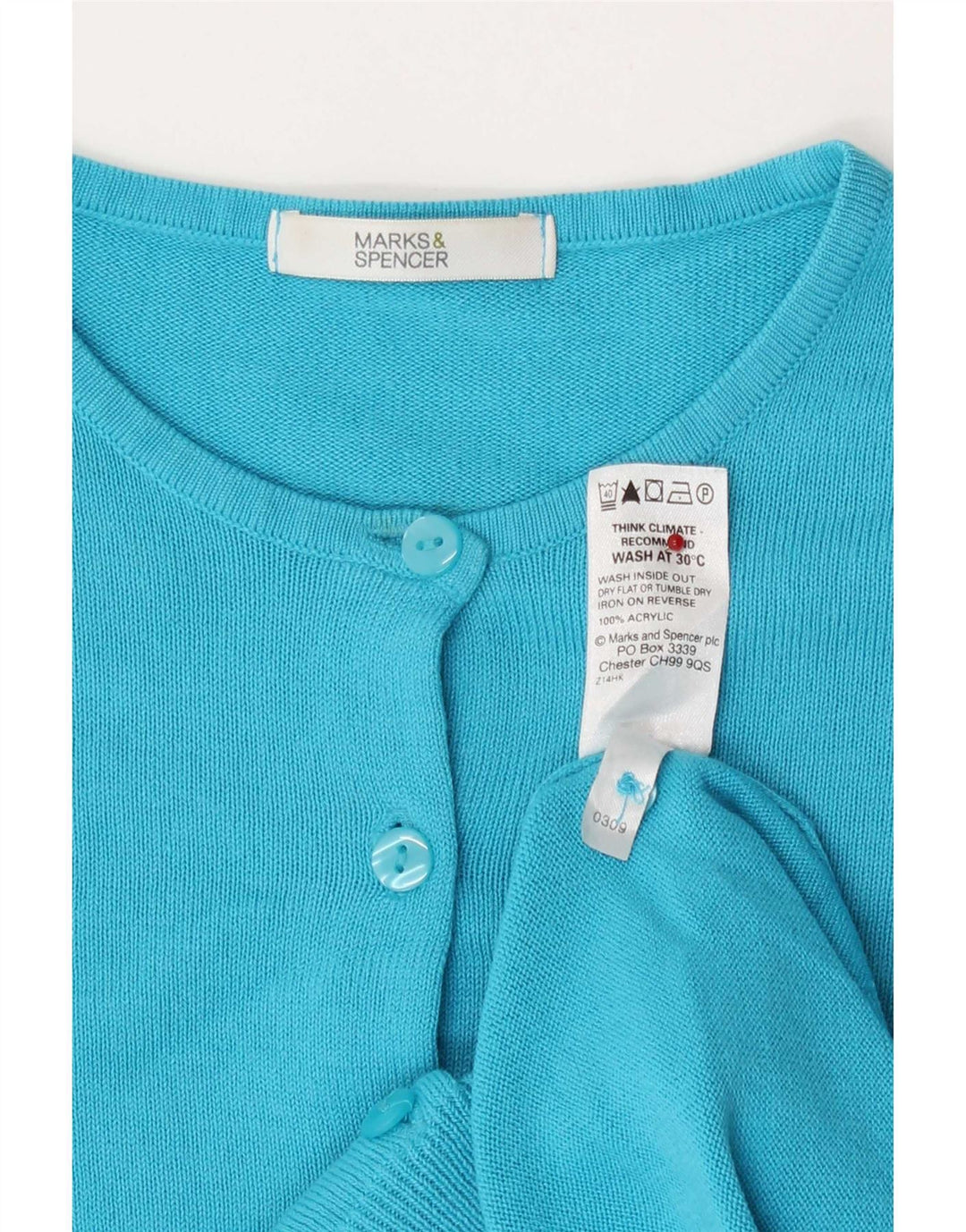 Marks & Spencer Pull Cardigan Femme UK 8 Petit Acrylique Turquoise
