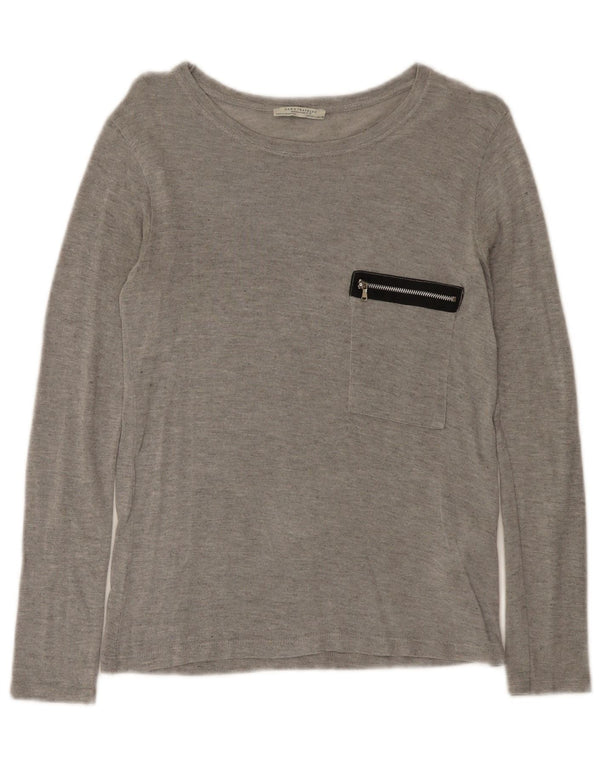 Zara Womens Trafaluc Top Manches Longues UK 14 Large Gris Moucheté Viscose