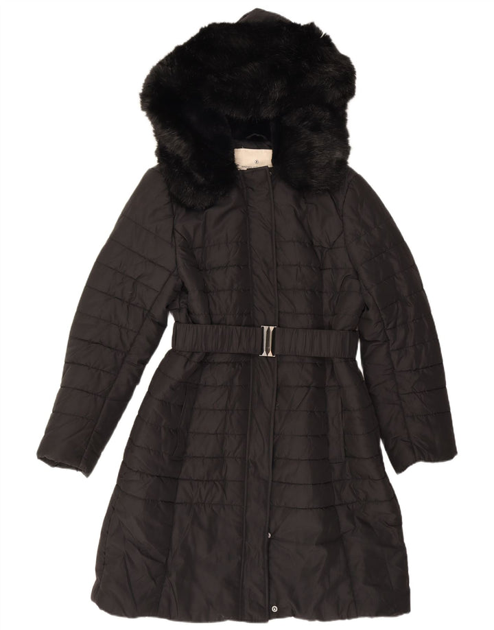 French Connection Manteau rembourré à capuche pour femme UK 12 Medium Noir Polyester