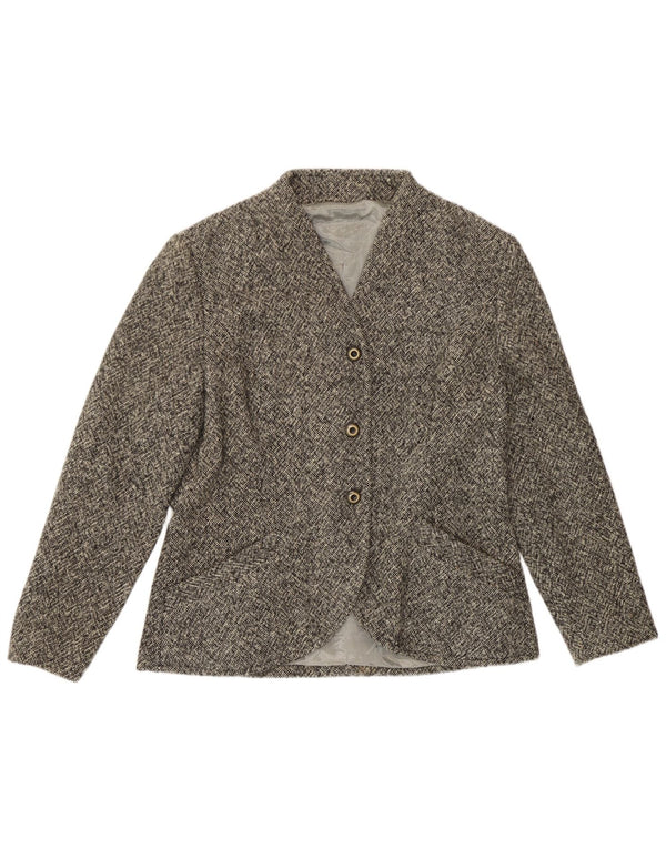 vintage Femme 3 Bouton Blazer Veste UK 12 Gris Moyen Moucheté