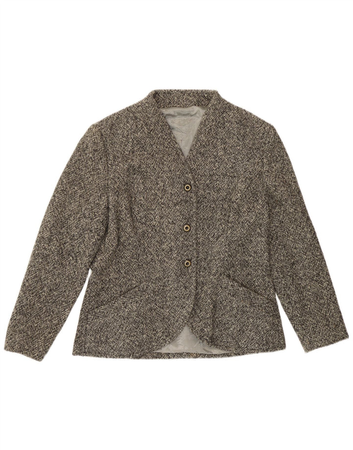 vintage Femme 3 Bouton Blazer Veste UK 12 Gris Moyen Moucheté
