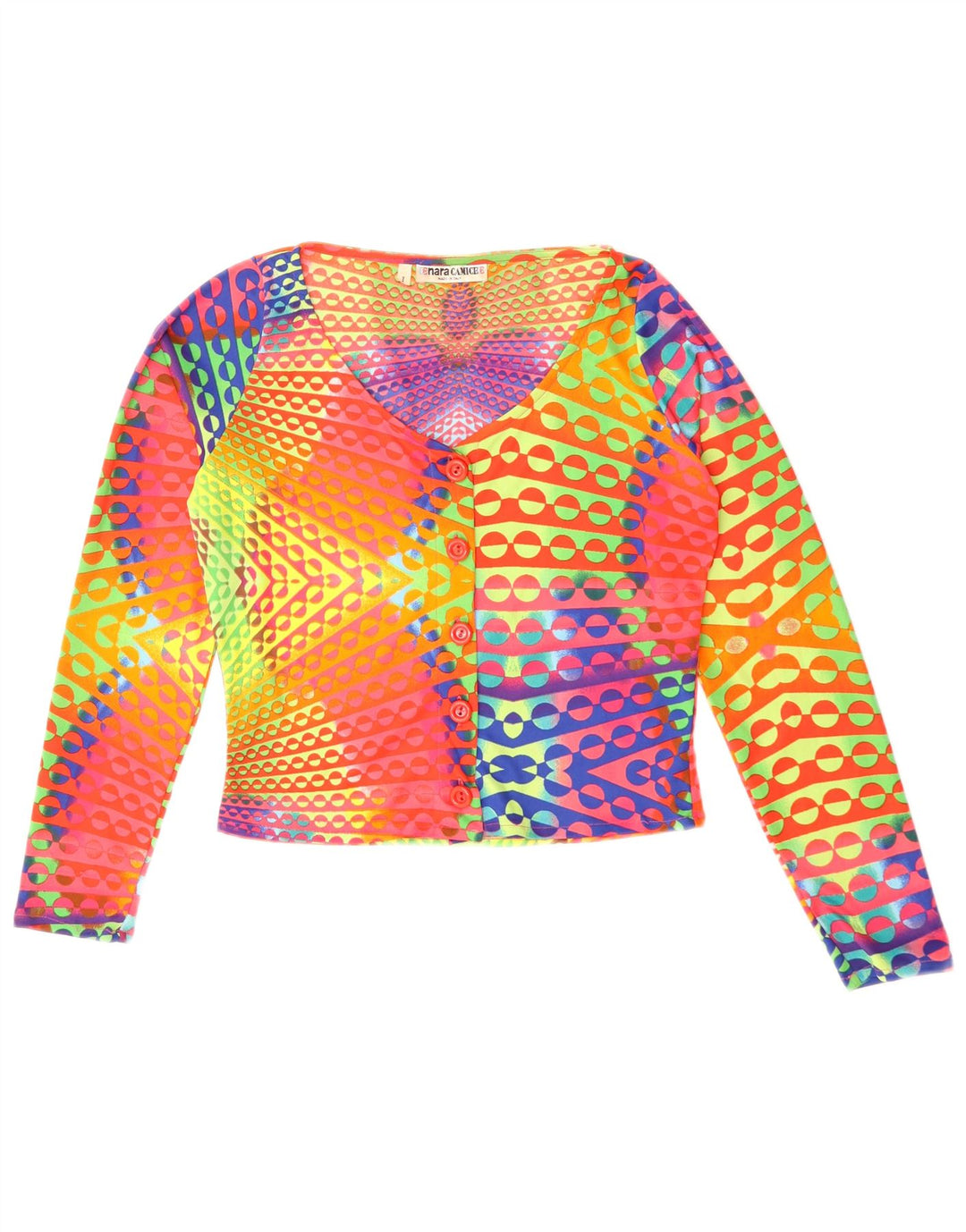 Naracamicee Womens Crop Top UK 12 Moyen Soie Géométrique Multicolore