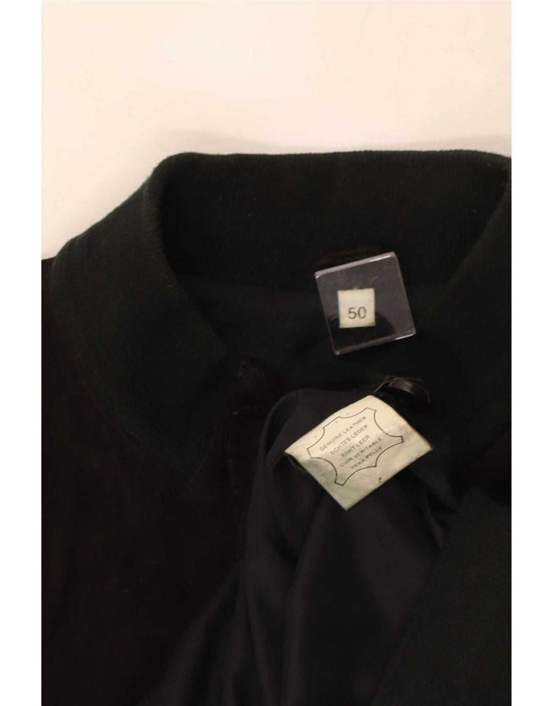 vintage Mens Suede Bomber Jacket IT 50 Grand Cuir Noir