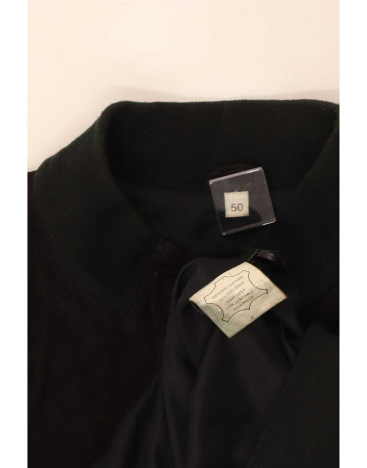 vintage Mens Suede Bomber Jacket IT 50 Grand Cuir Noir