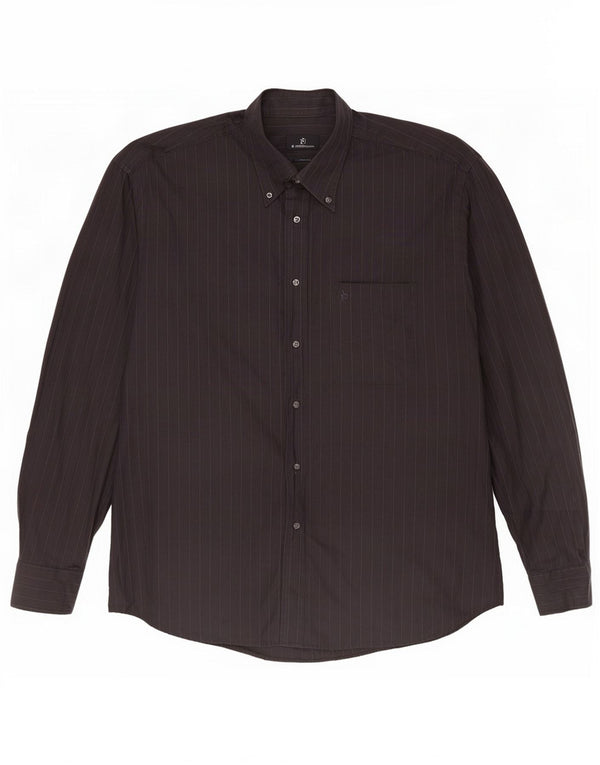 Roccobarocco Mens See Through Shirt Taille 43 17 XL Gris Pinstripe Coton
