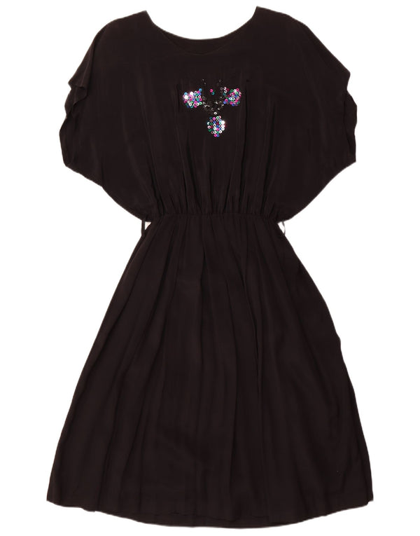 vintage Femmes Batwing A-Line Robe UK 18 XL Noir