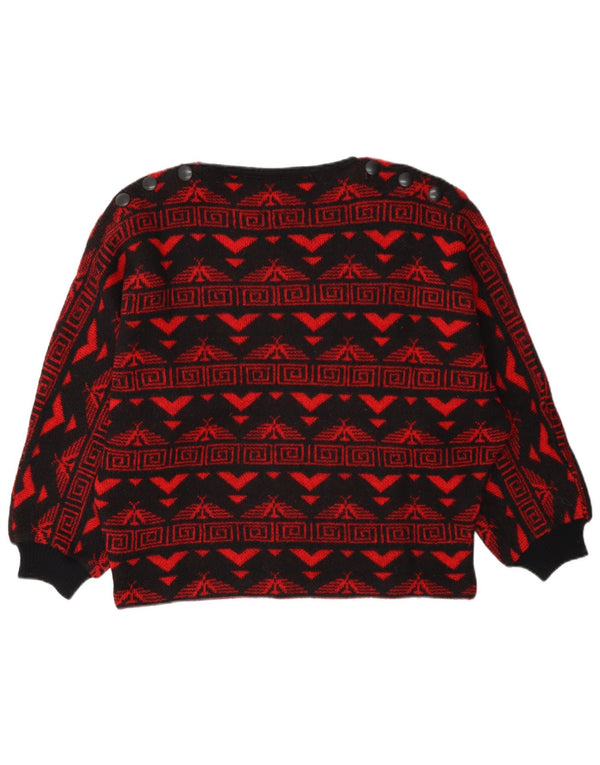 vintage Womens Boat Neck Jumper Pull UK 16 Grand Rouge Fair Isle Aztèque