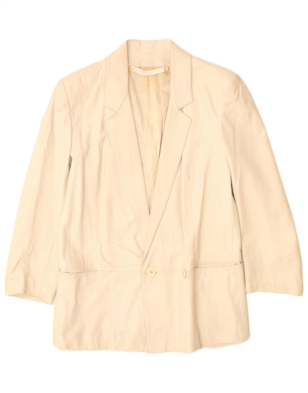 veste blazer en cuir double boutonnage vintage femme UK 12 Beige moyen