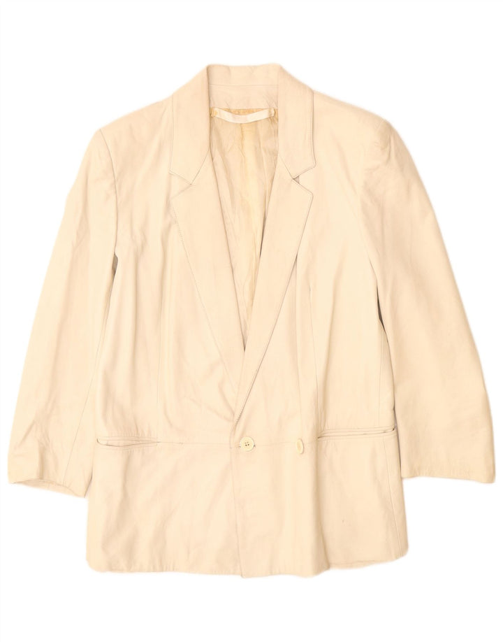 veste blazer en cuir double boutonnage vintage femme UK 12 Beige moyen
