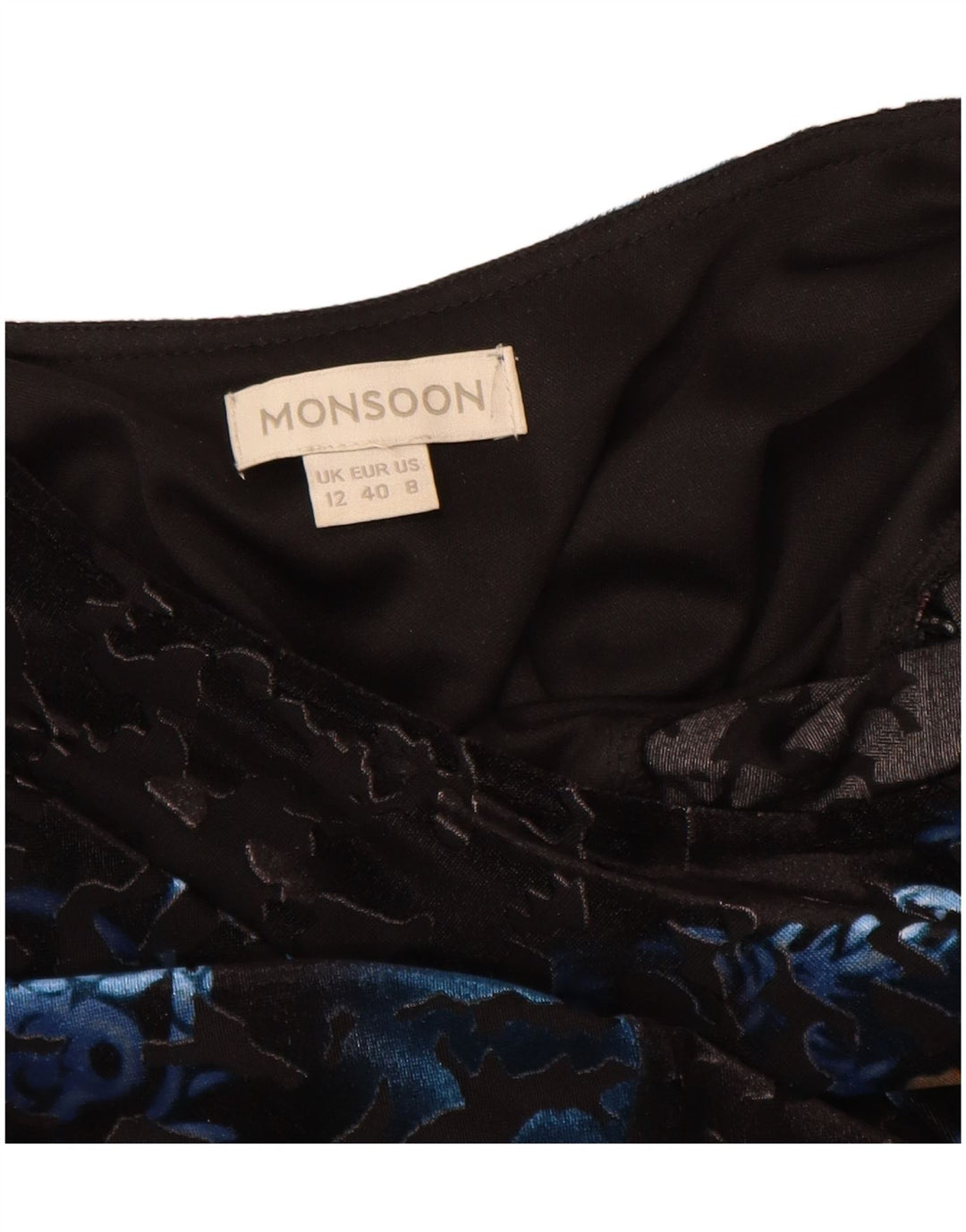 Monsoon Robe trapèze à manches longues pour femme UK 42 en polyester floral noir moyen