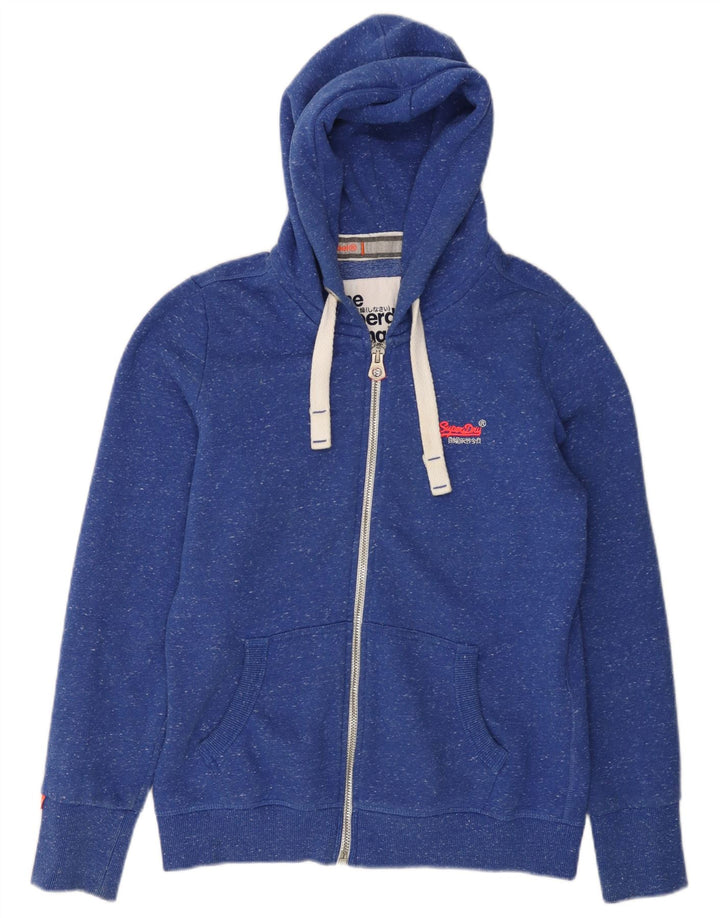 SUPERDRY Pull à capuche zippé pour femme UK 16 Grand coton moucheté bleu