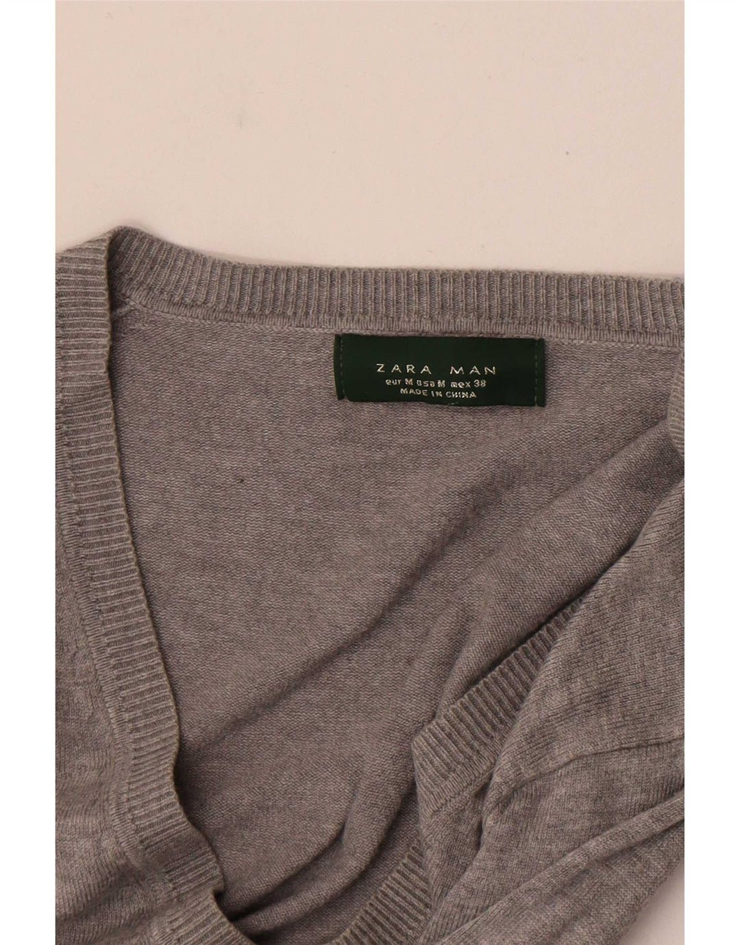 Zara Pull Col V Homme Gris Moyen Moucheté